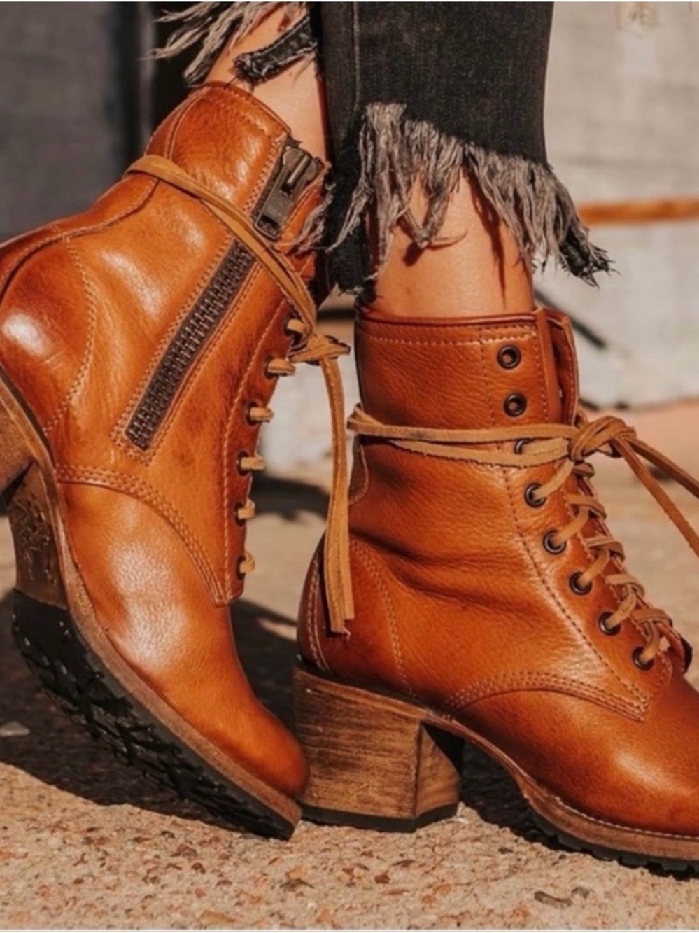 Free Bird Tan Leather Lace-Up Ankle Boots